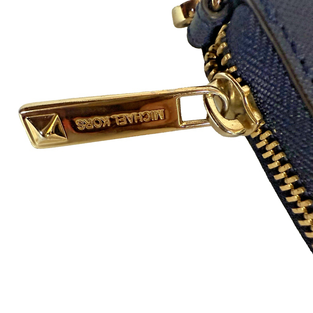 Michael Kors Navy and Gold Studded Grayson Wristlet Small Clutch - Picture 11 of 15